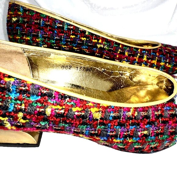 Vintage Hitsman Tweed Pumps Gold Heel Mob Wife Quiet Luxury Size 8N Spain - Picture 6 of 7